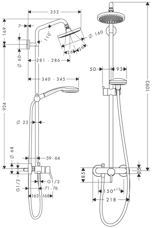 Душова система Hansgrohe Croma 100 Showerpipe хром 27154000 - фото 2