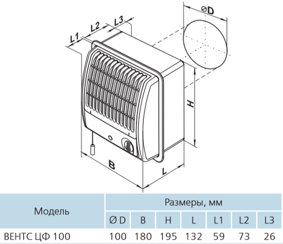 Центробежный вентилятор Vents ЦФ 100 Т - фото 2