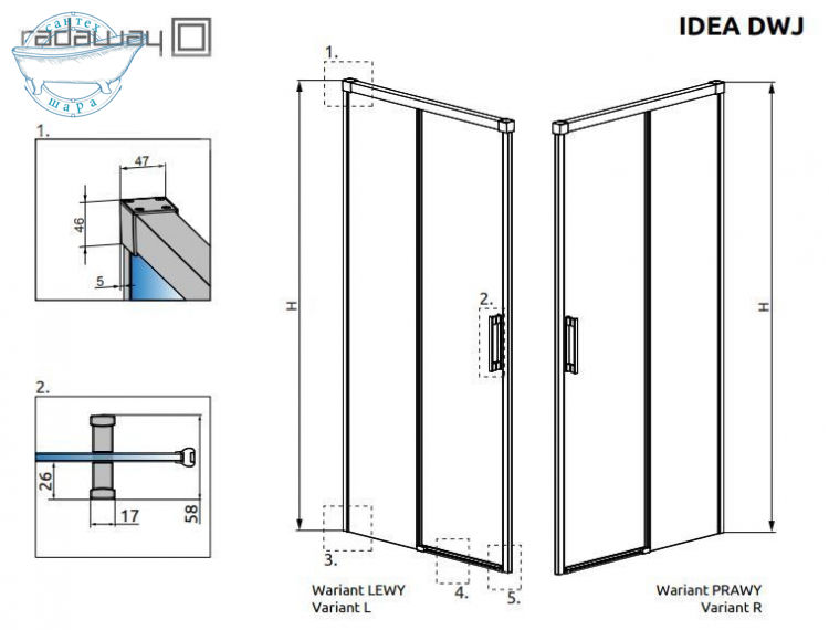 Душові двері 100 см RADAWAY Idea DWJ 387014-01-01L - фото 2