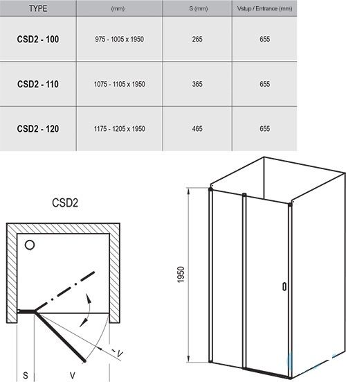 Душевая дверь Chrome CSD2-110 +Transparent 0QVDCC00Z1 - фото 2