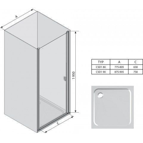 Душові двері Ravak Chrome CSD1-90 сатин + transparent 0QV70U00Z1 - фото 2