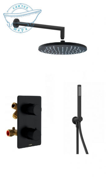 Душова система з термостатом Bossini Oki чорний матовий Z00002000073005 c душовим гарнітуром і верхнім душем Ponsi Versilia - фото 1