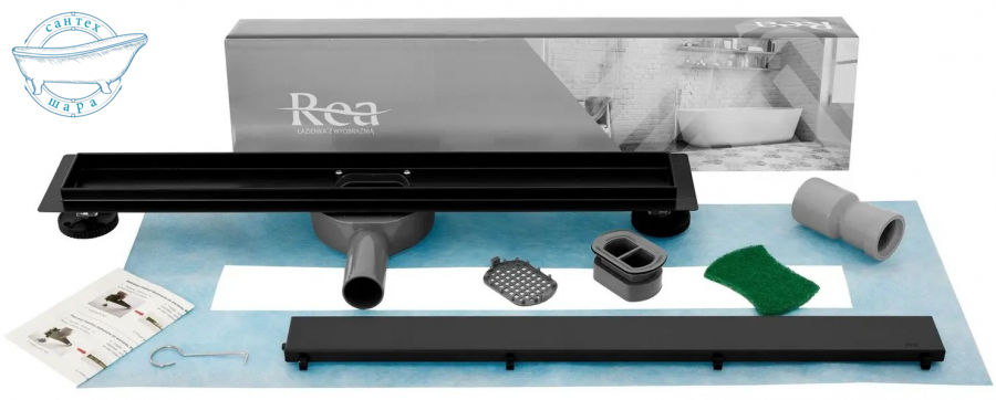 Душовий канал Rea Neo Pro 90 см REA-G8908 з чорною решіткою під плитку - фото 4