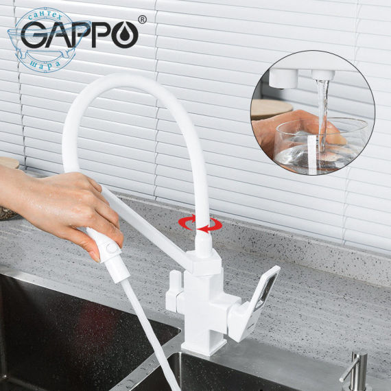 Змішувач для кухні GAPPO білий глянцевий G4317-8 під фільтровану воду - фото 3