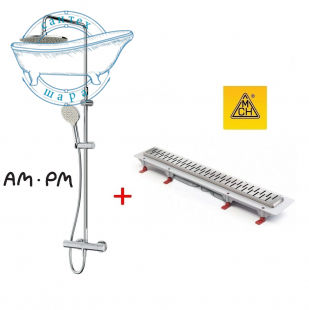 Душевая система Am Pm LIKE ShowerSpot с термостатом F0780400 + Душевой канал MCH CH-650 MN1 с решеткой на выбор
