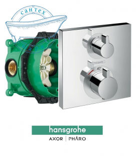 Смеситель для душа с термостатом на 2 потребителя Hansgrohe Ecostat Square хром 15714000 со скрытой частью IBOX Universal 01800180